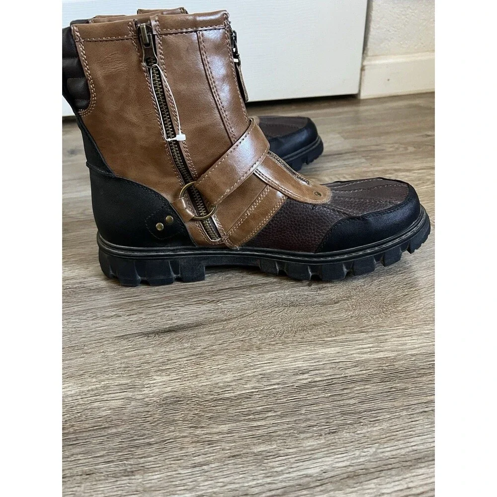 Day Five Casual Lace Brown Black Leather Zip Strap Boots Round Toe Size 12 M